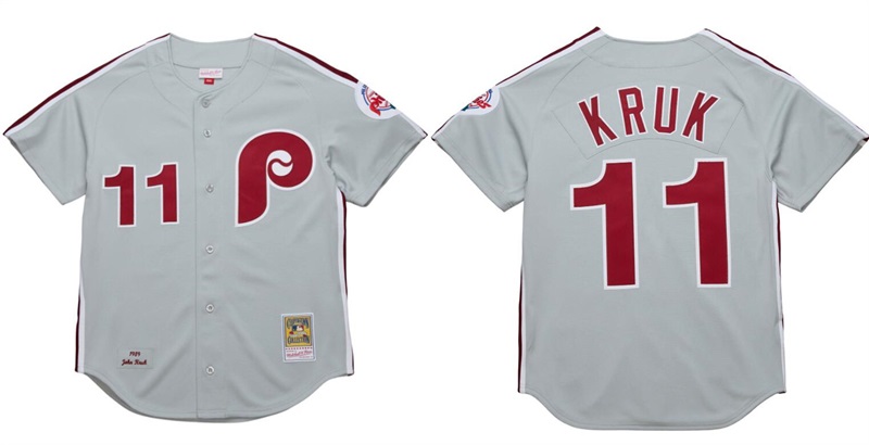 Men's Philadelphia Phillies #11 John Kruk Grey 1989 Stitched Baseball Jersey Men's Philadelphia Phillies #11 John Kruk Grey 1989 Stitched Baseball Jersey